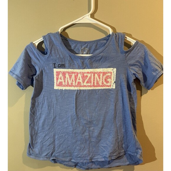 So Girls Tee Blue/purple Sequins Shirt Top Size 10 I Am Beautiful/amazing - Picture 2 of 4